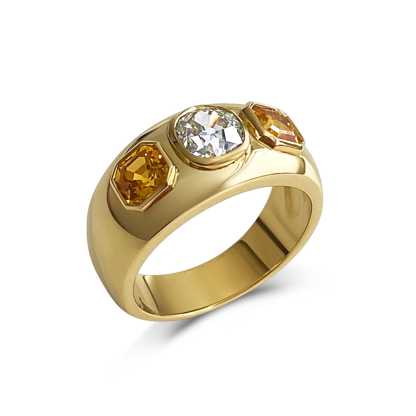 Old-cut Diamond and yellow sapphire gypsy ring 