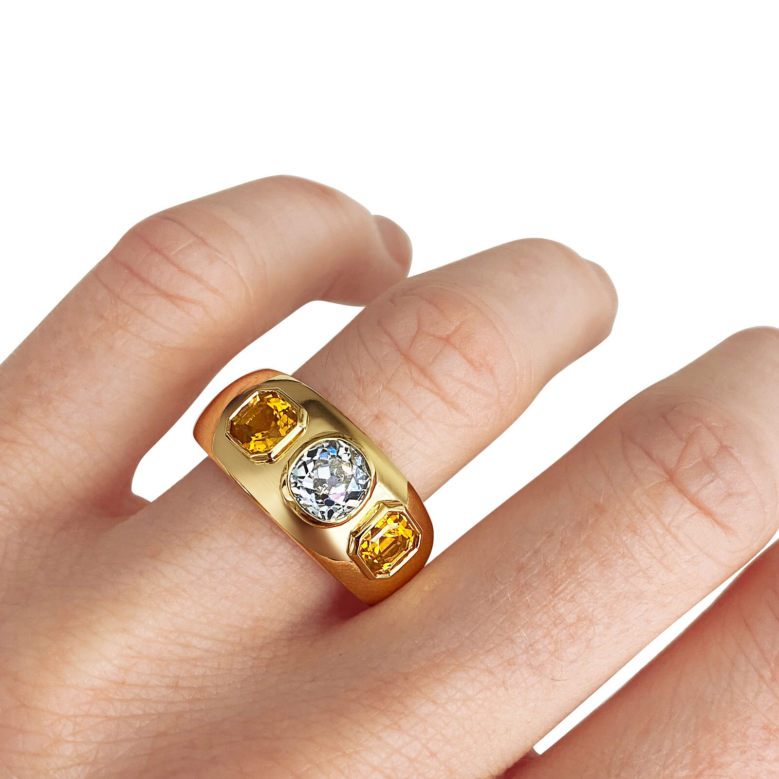 Old-cut Diamond and yellow sapphire gypsy ring 
