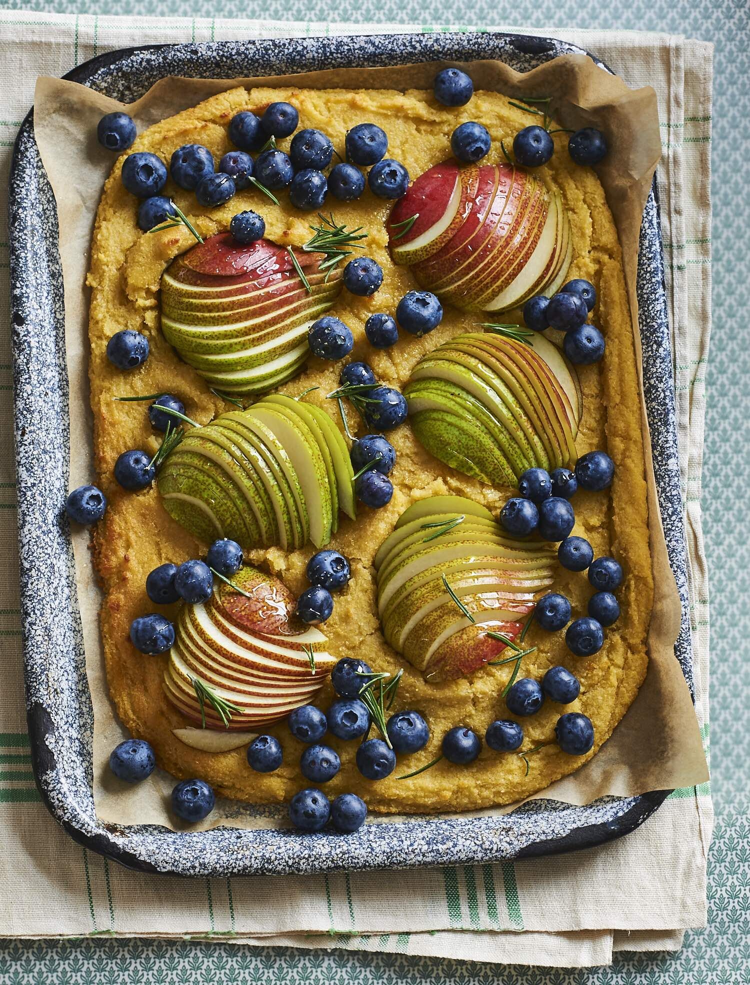 Pear and Blueberry Polenta Tart - Photography by Faith Mason