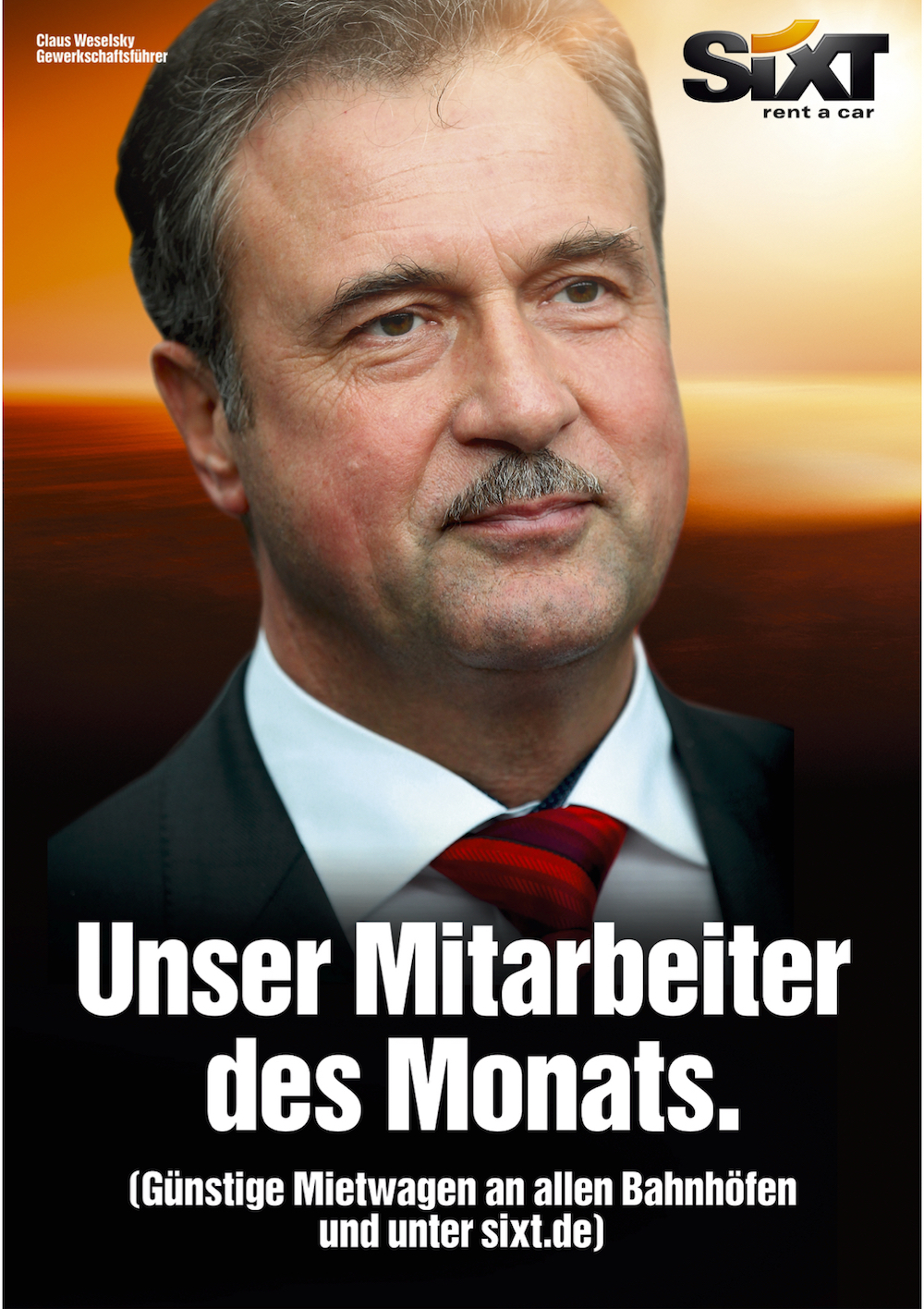 Der Sixt-Mitarbeiter des Monats. Hat nicht nur für eine ausgebuchte Mietwagenflotte gesorgt, sondern auch zwei Nägel beim ADC gewonnen. Bronze für die Printanzeige ...