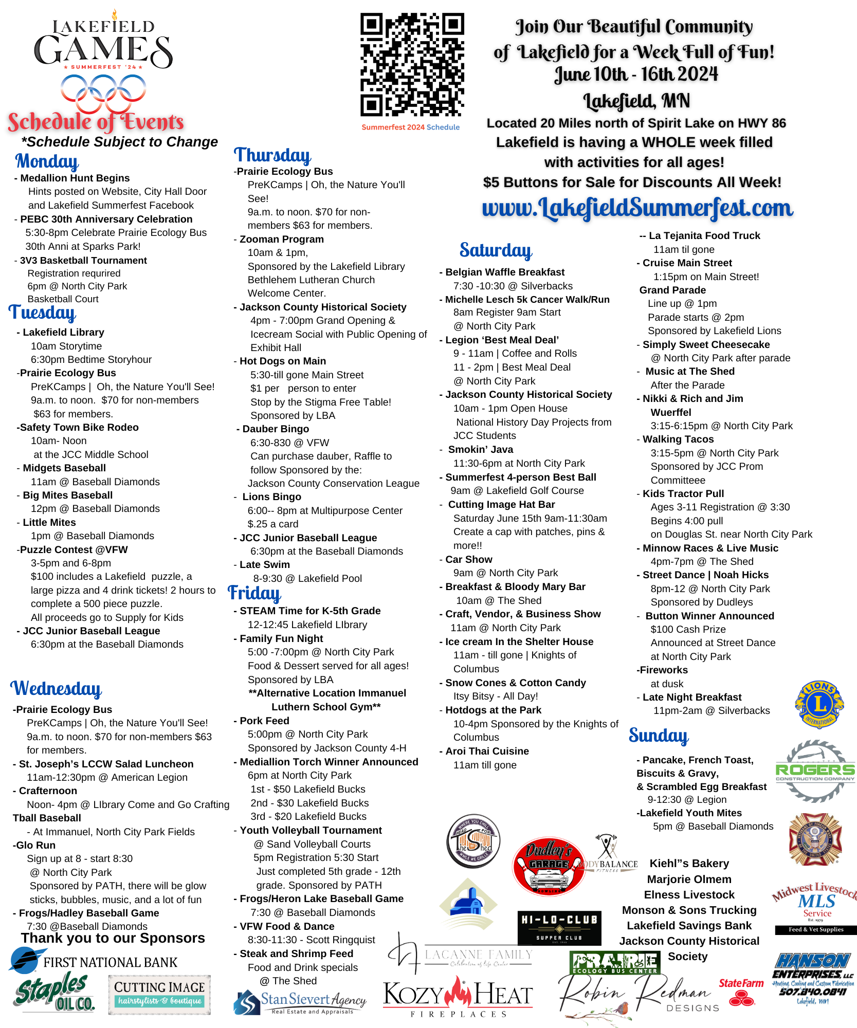 Schedule — Lakefield Summerfest