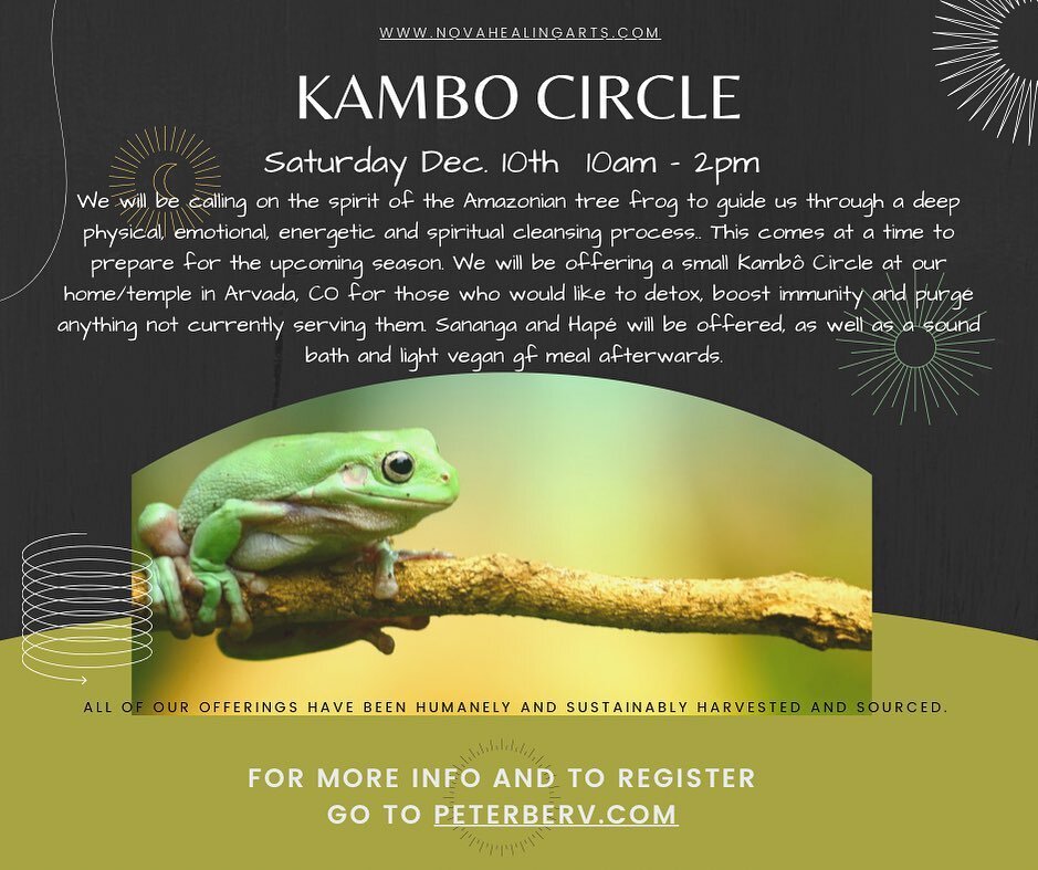 Small group Kambo session on 12/10!  Perfect reset for heading into winter and clearing out old physical or emotional energies.
#kambo #kambodetox #immunityboost #reset