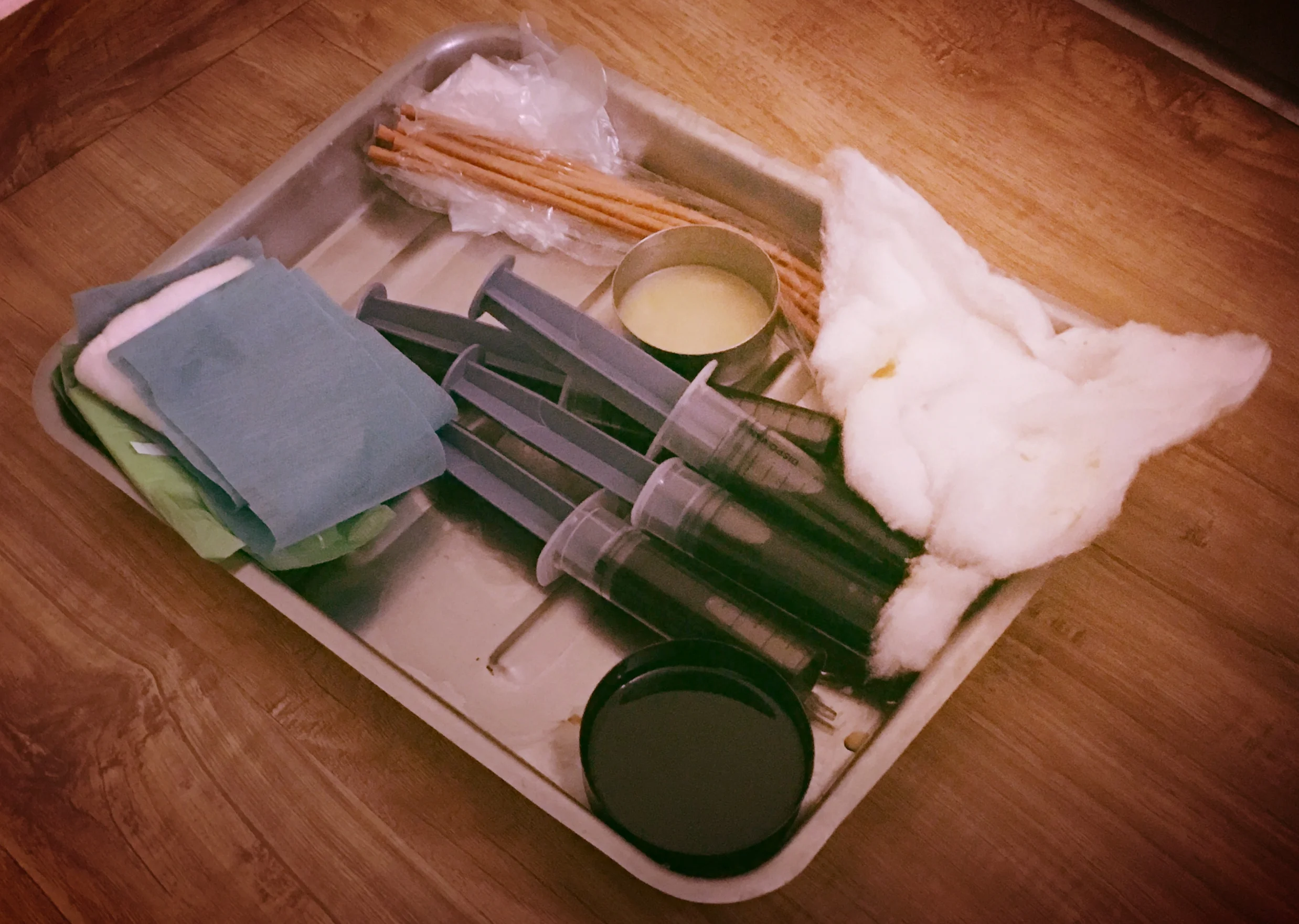  Nighttime tray of treatment delights. 