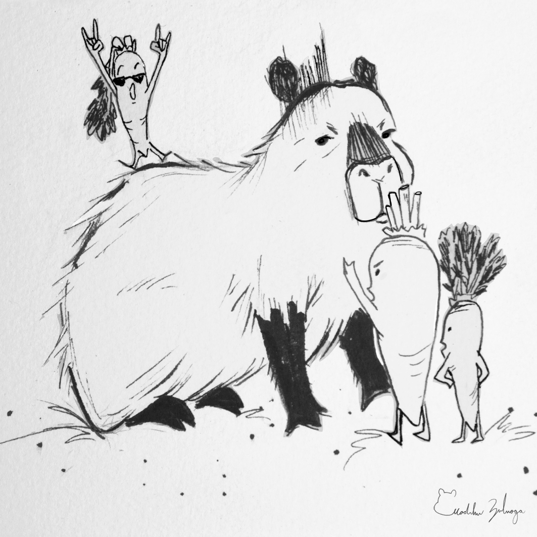 madeline zuluaga inktober day 2 capybara and its carrot family.png