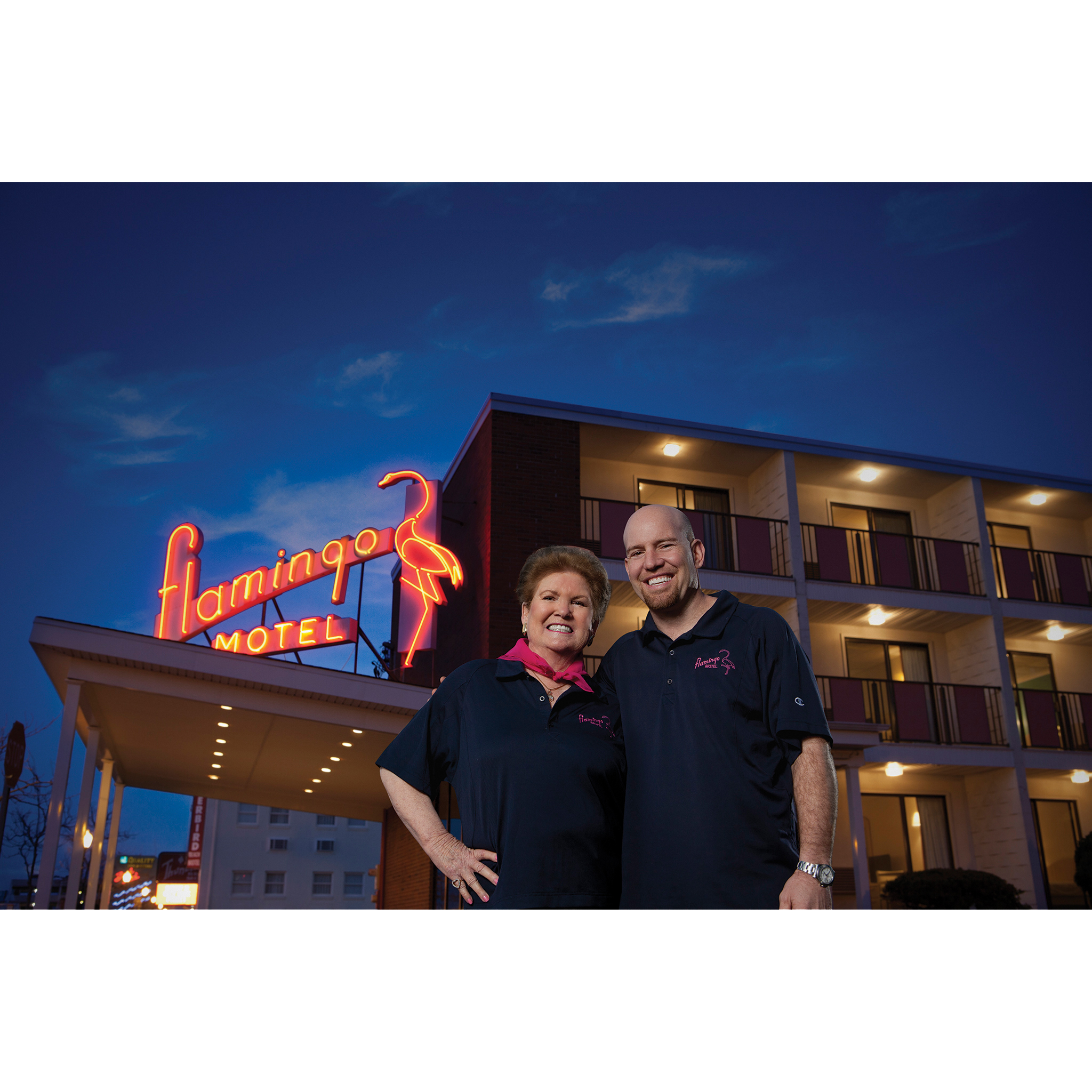 Owners of Flamingo Motel Ocean City MD for bank advertising