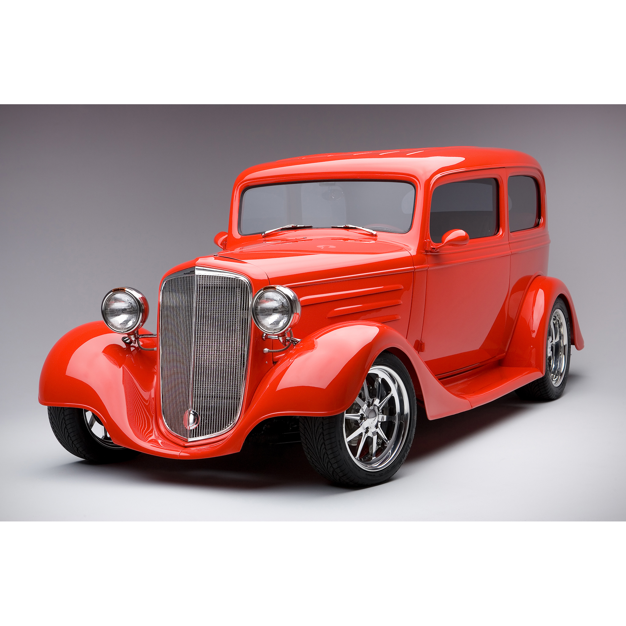 A Craig Anderson Photography studio shot of a custom red 35 Chevy hotrod
