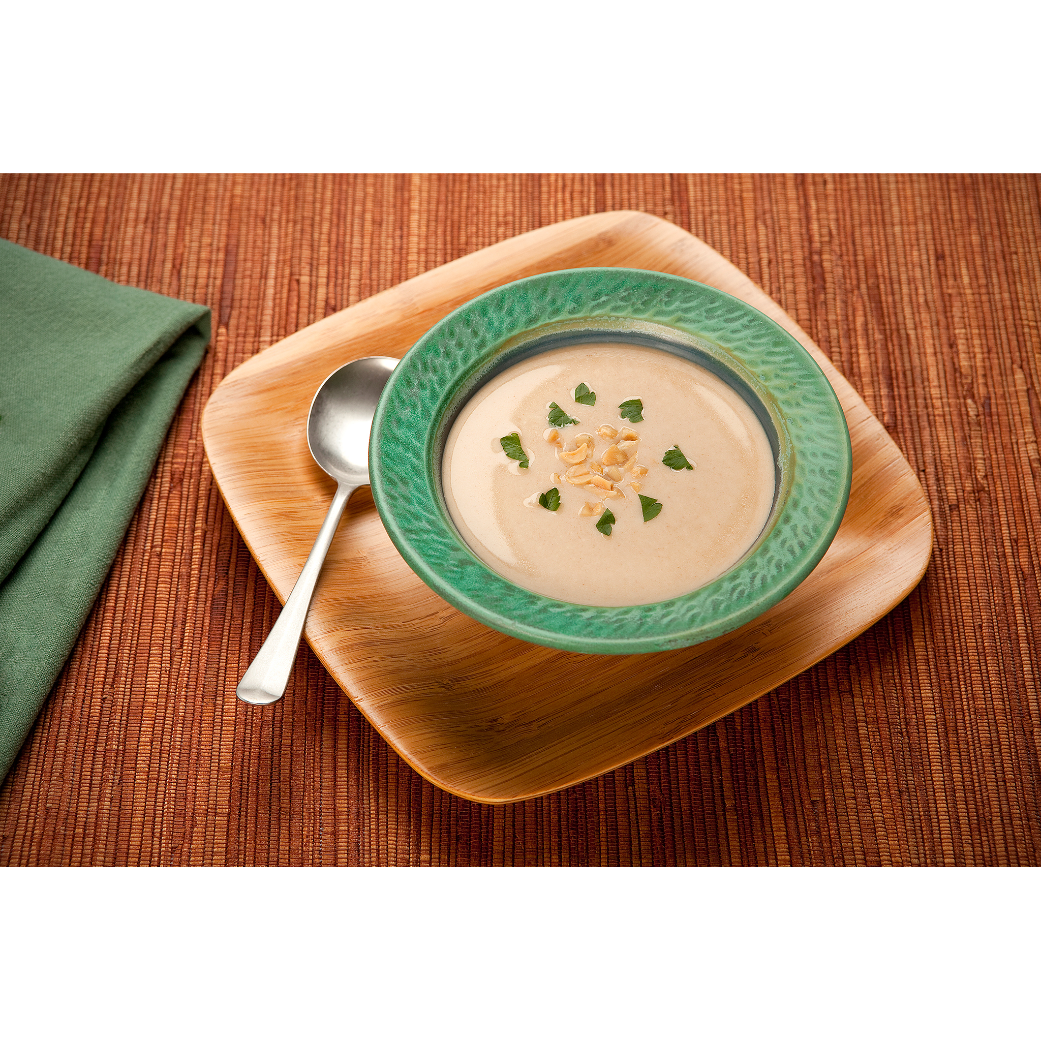 Product photograph of peanut soup for tourism advertising