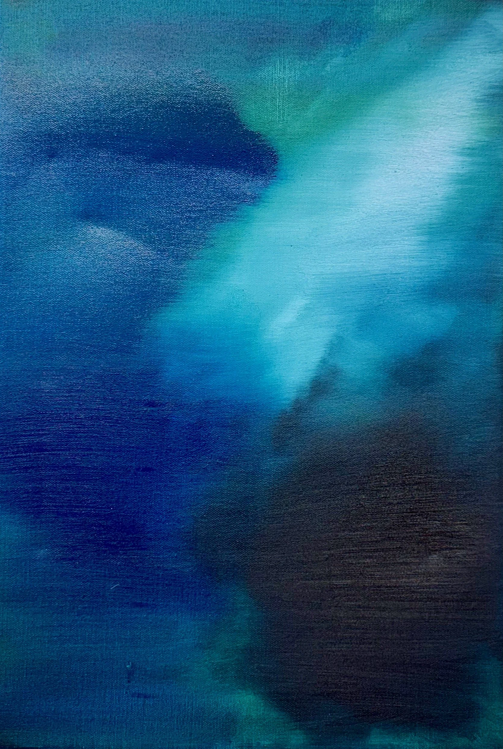 Abstract image with shades of blue and teal with a smooth, textured gradient.