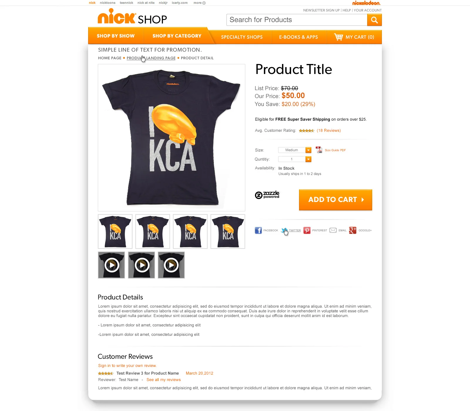  Design for a "product detail" page. 