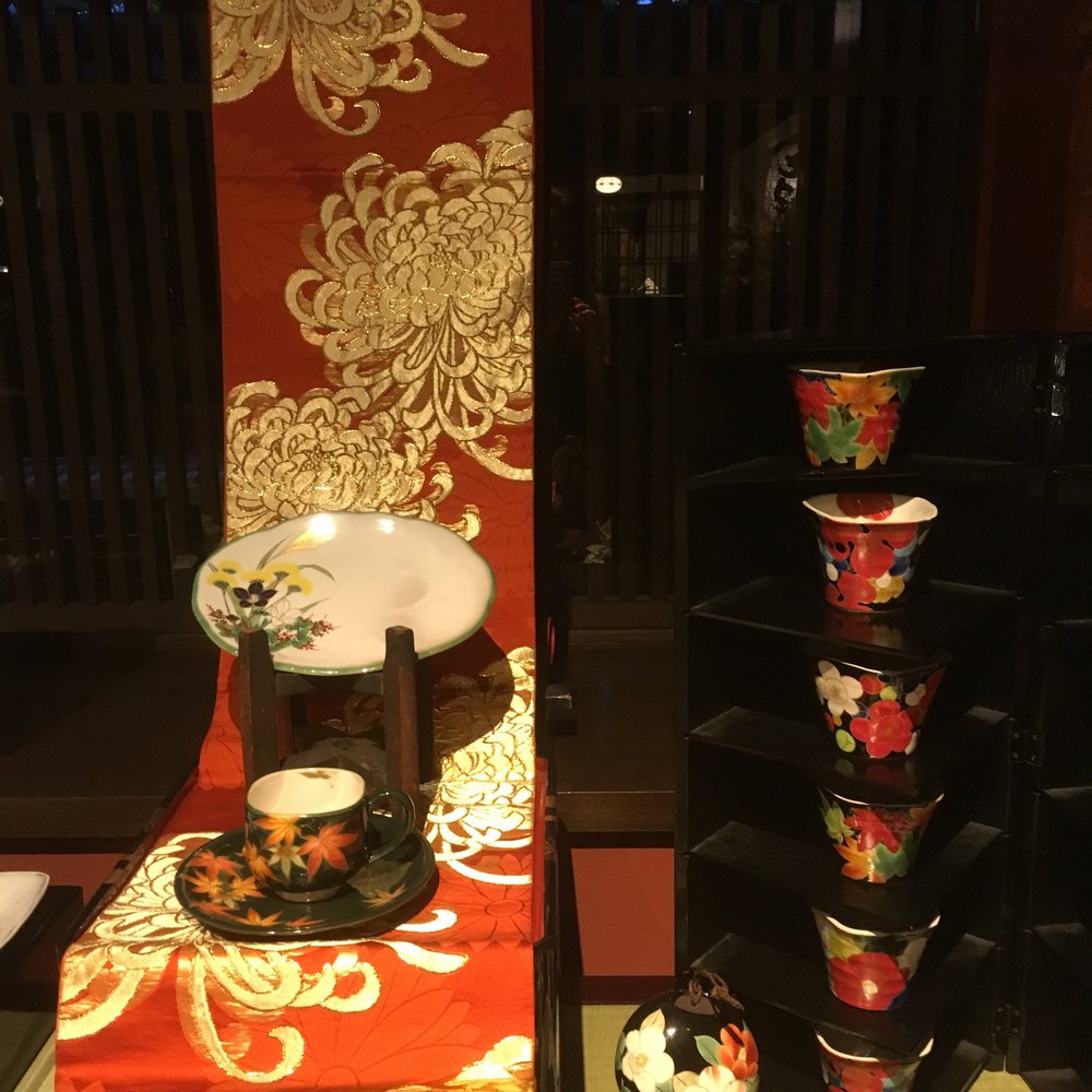 Autumn themed tableware on display