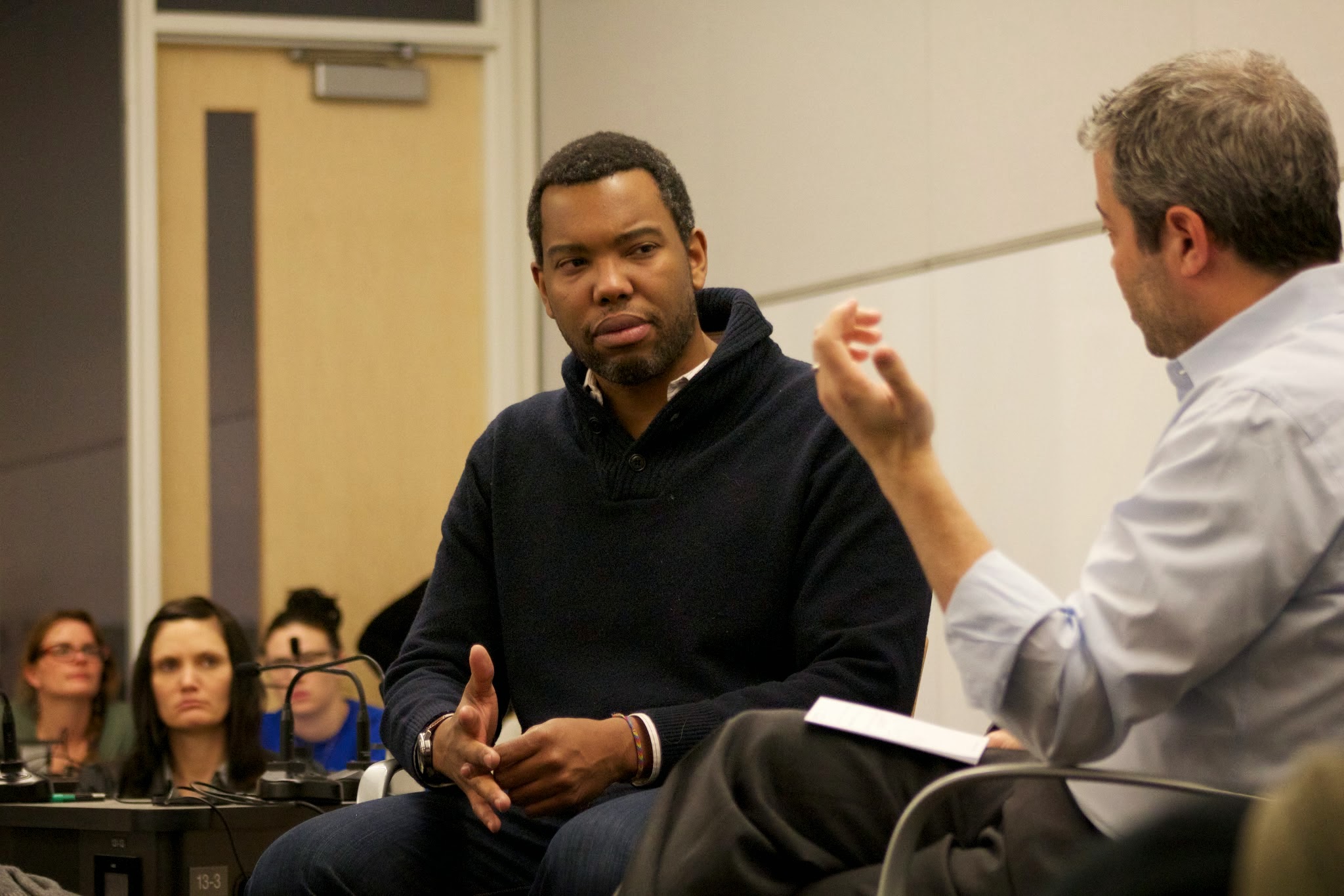 Writer Ta-Nehisi Coates and social cognitive neuroscientist Matthew Lieberman in conversation during the Teacher's Institute symposium: "Is Racism the Neural Adversary of the Social Mind?"