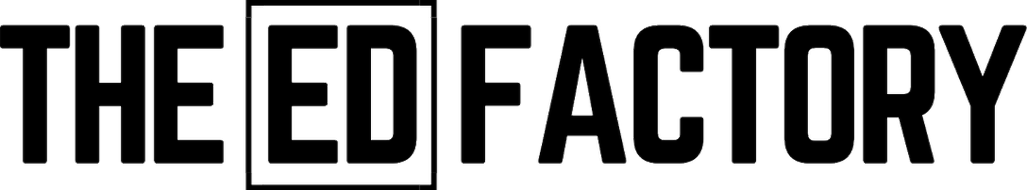 Black text on a transparent background reading "THE ED FACTORY" in capital letters.