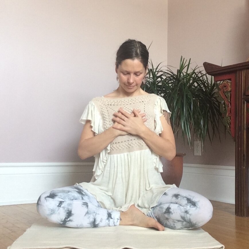 Lotus pose and Hrdaya Mudra for Self Compassion