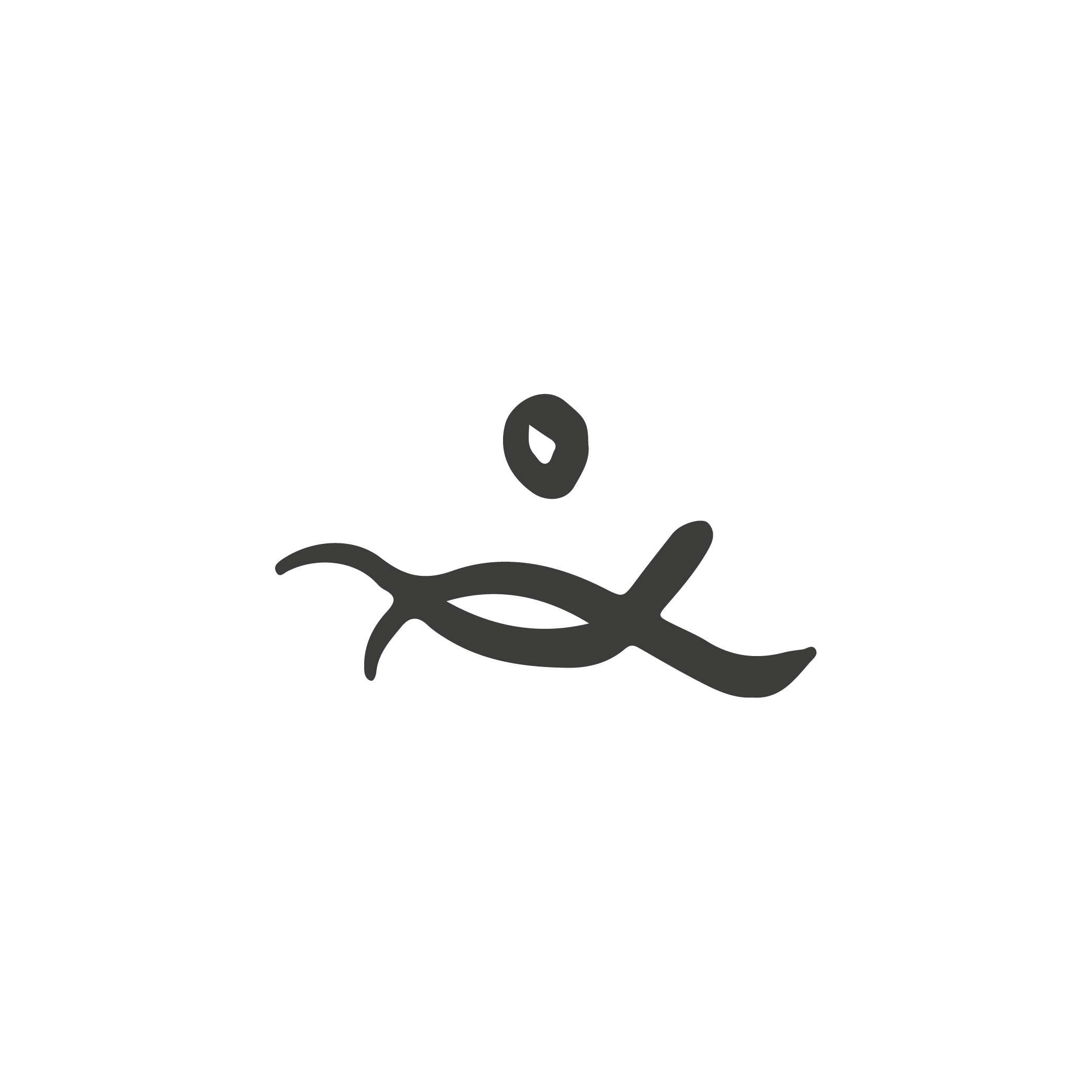 Line drawing of a circle with two lines below curving in opposite directions