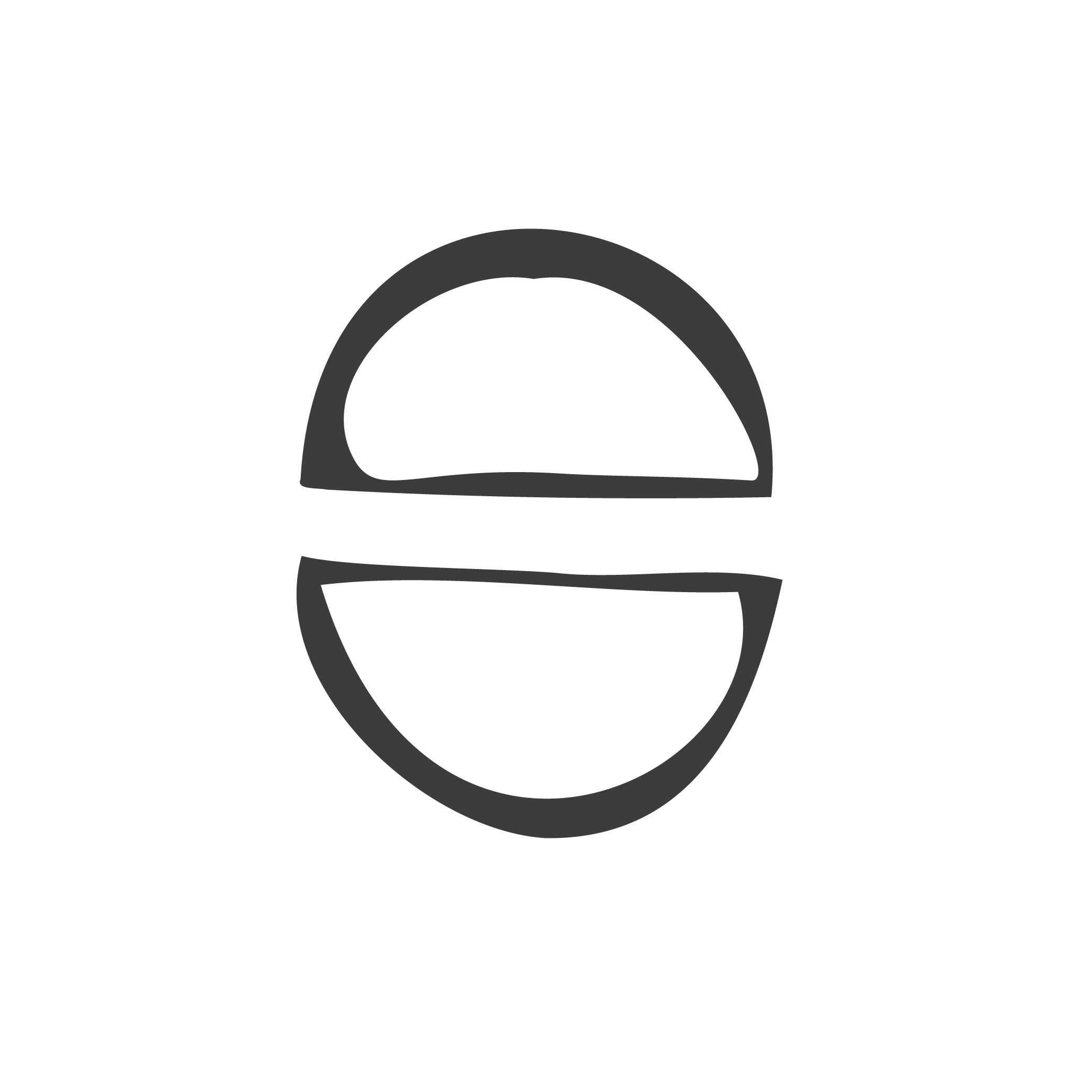 A simple line drawing of two half circles stacked one on top of the other with flat edges slightly seperated