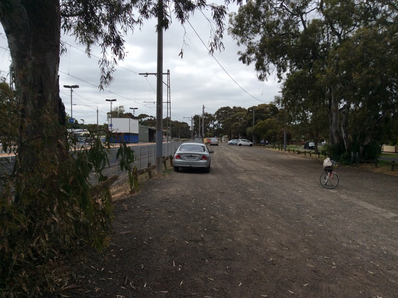Looking north (above) at Merlynston station carpark (cyclists ride to right on road)