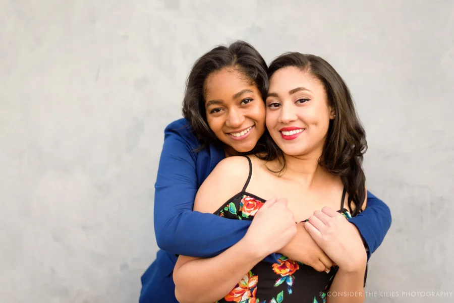 High School and College Senior Sisters Portrait Session at Charming Shopping Center Watters Creek in Allen, TX.