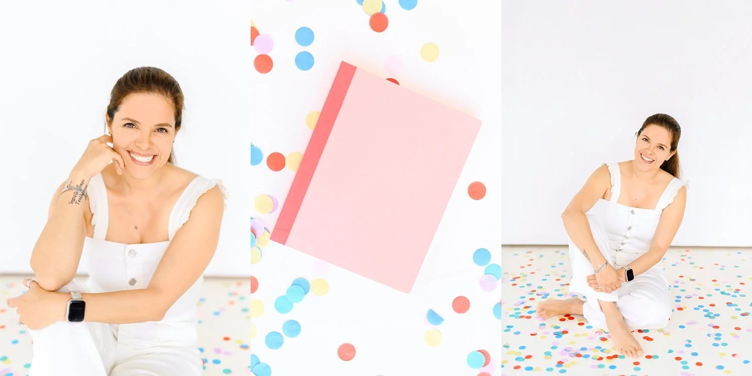 dallas area branding client poses with confetti