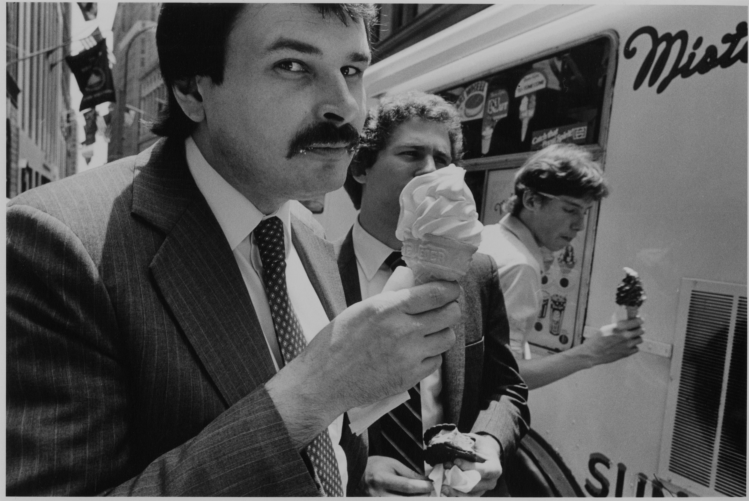 mister softee, ice cream eaters, 5th ave., nyc, c. 1982