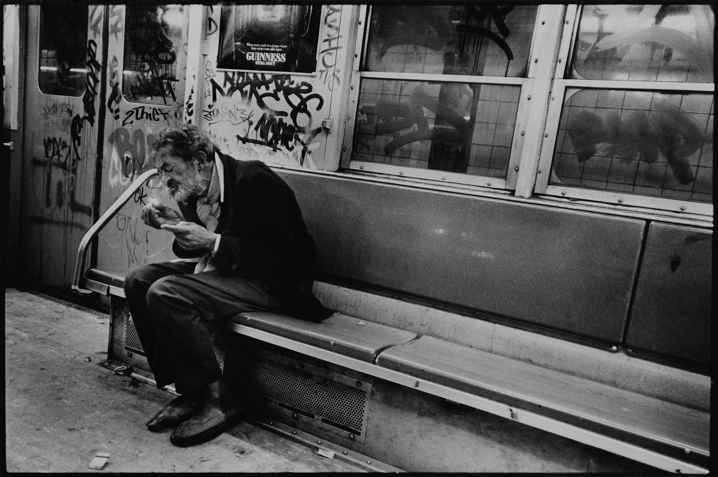 smoking a butt on the train, nyc, c. 1982