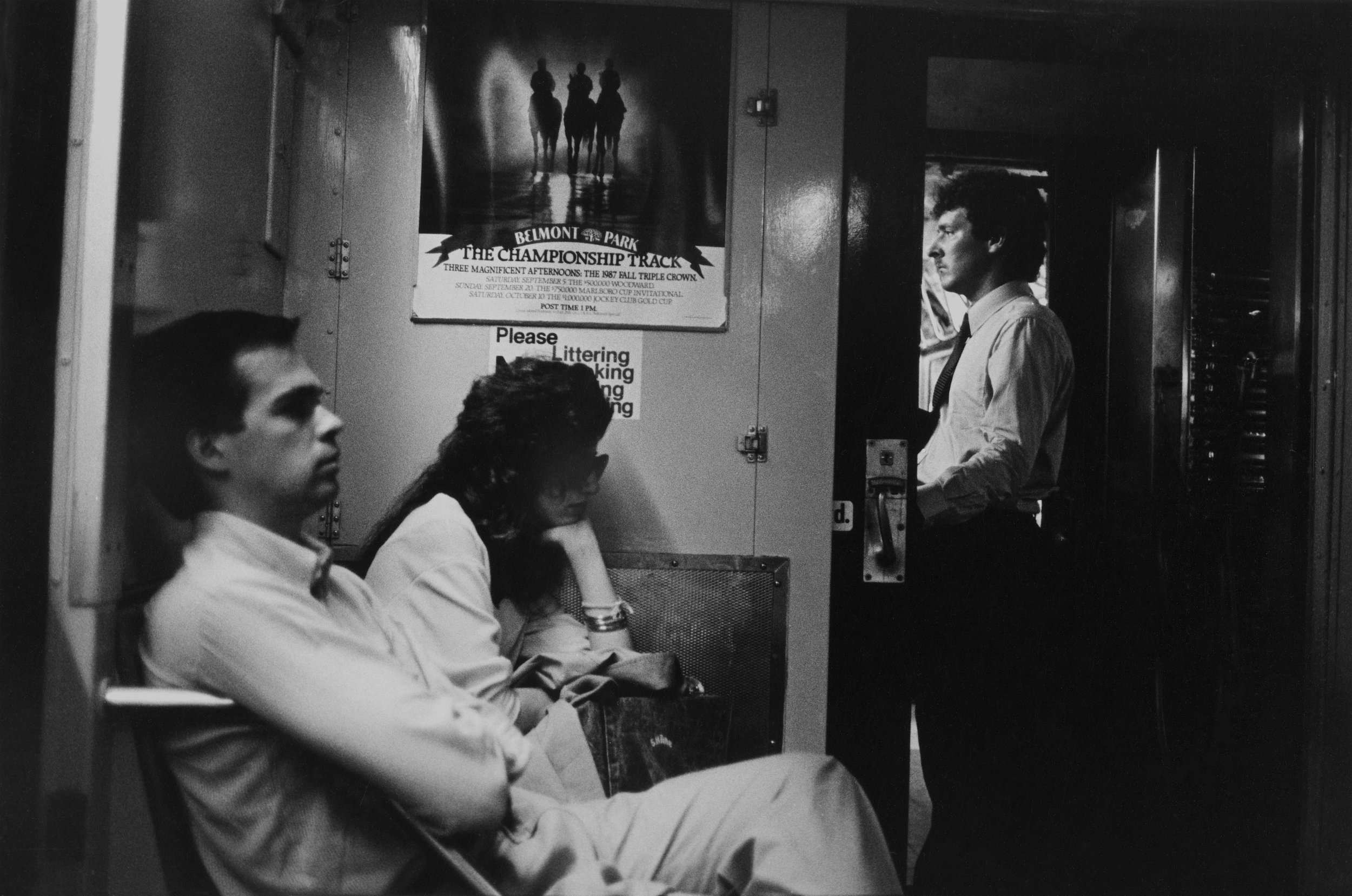 profiles on dark subway car, nyc, c. 1981