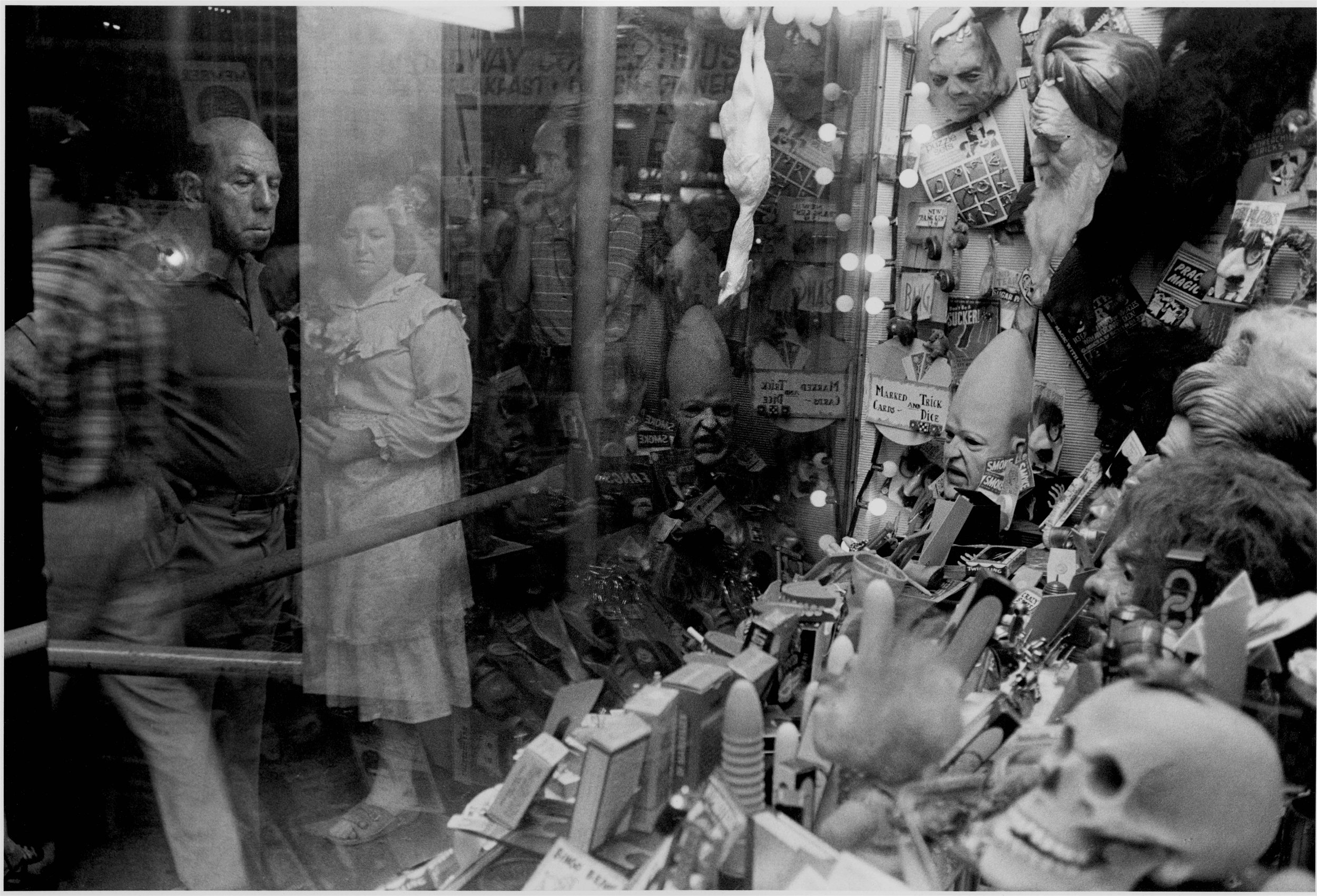 joke shop window, times sq., nyc, 1981