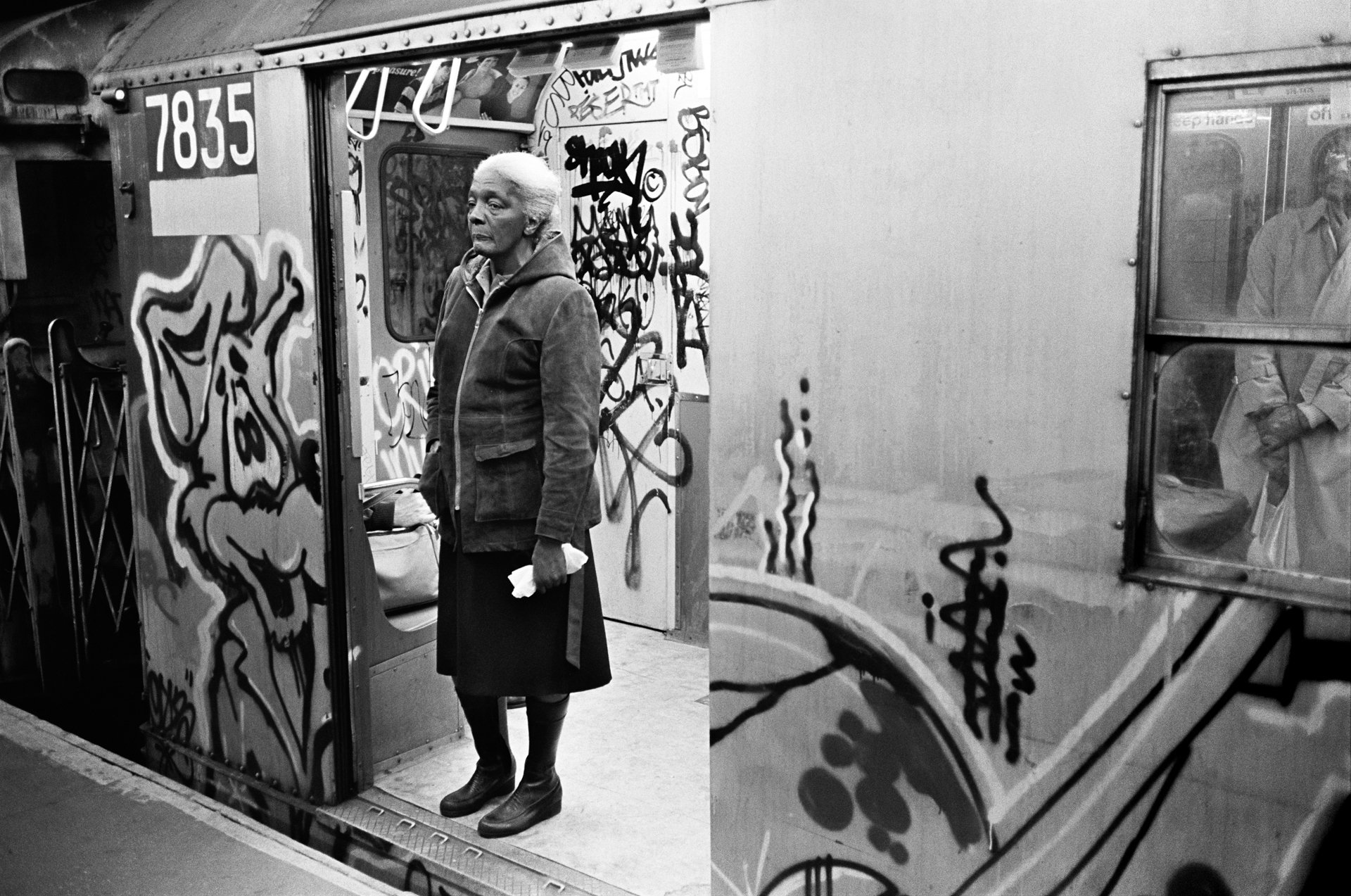 Elder in Subway Door, NYC, 1984