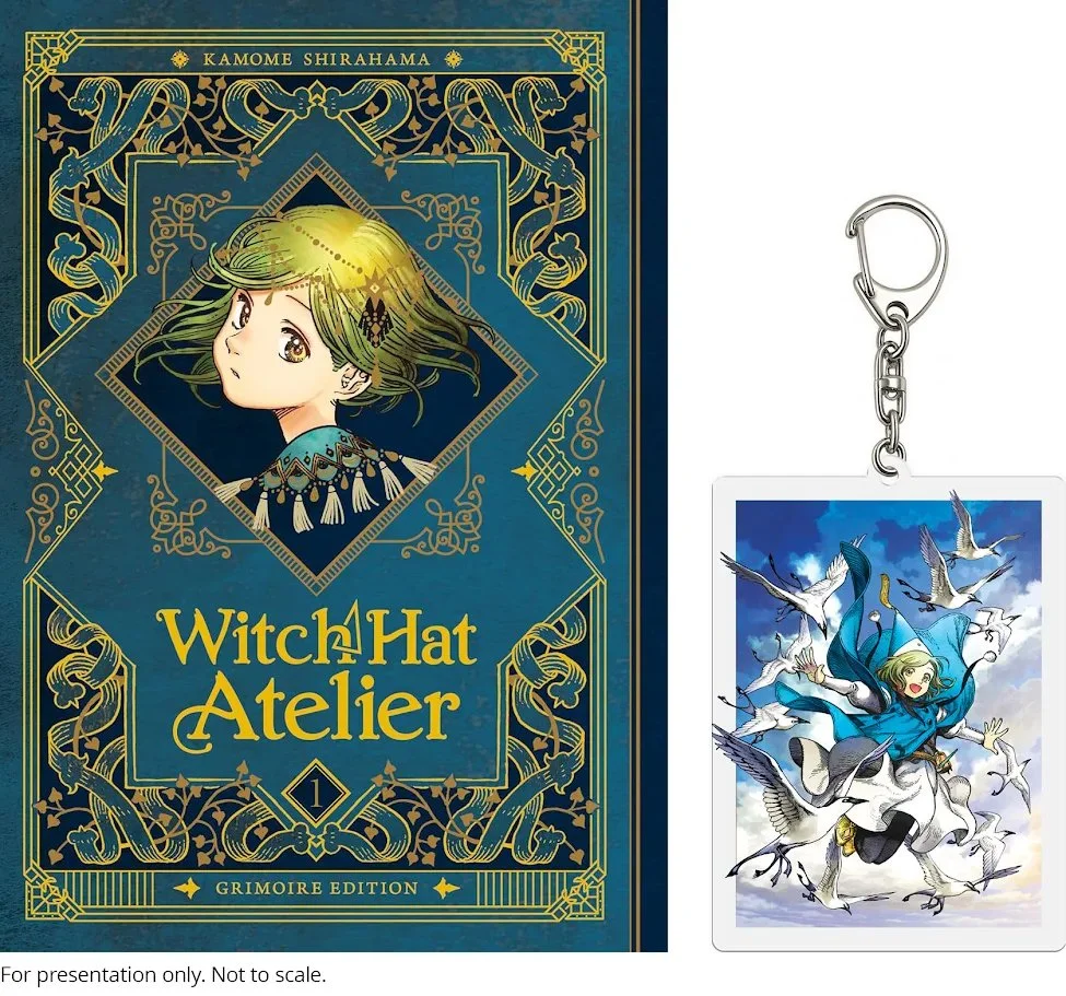 Witch Hat Atelier Grimoire Edition 1 with keychain for presentation only not to scale