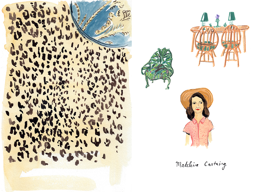 A leopard-print rug and furniture from Villa Santo Sospir, designed by Madeleine Castaing