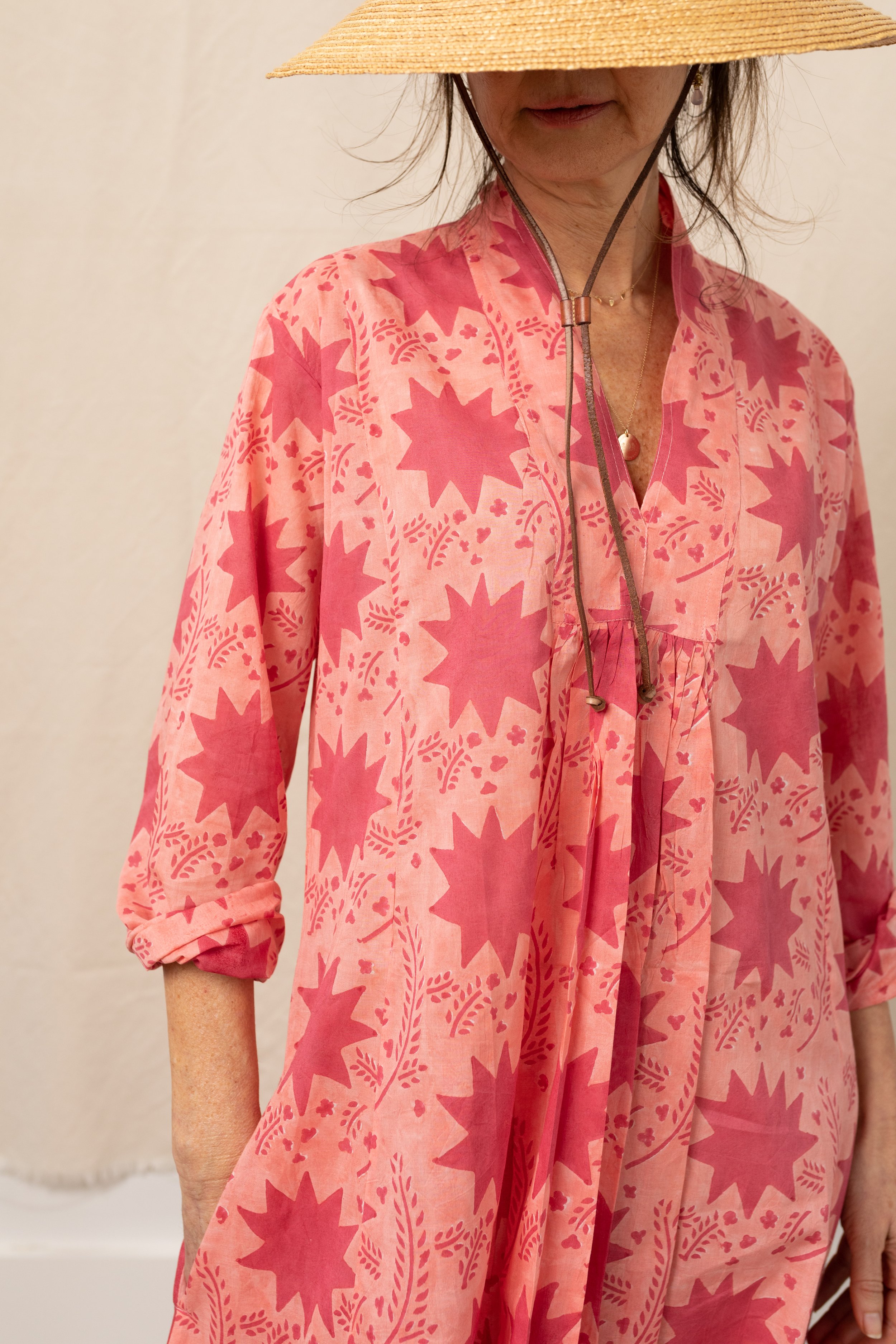Paloma Caftan in Red / Pink Dragonflower