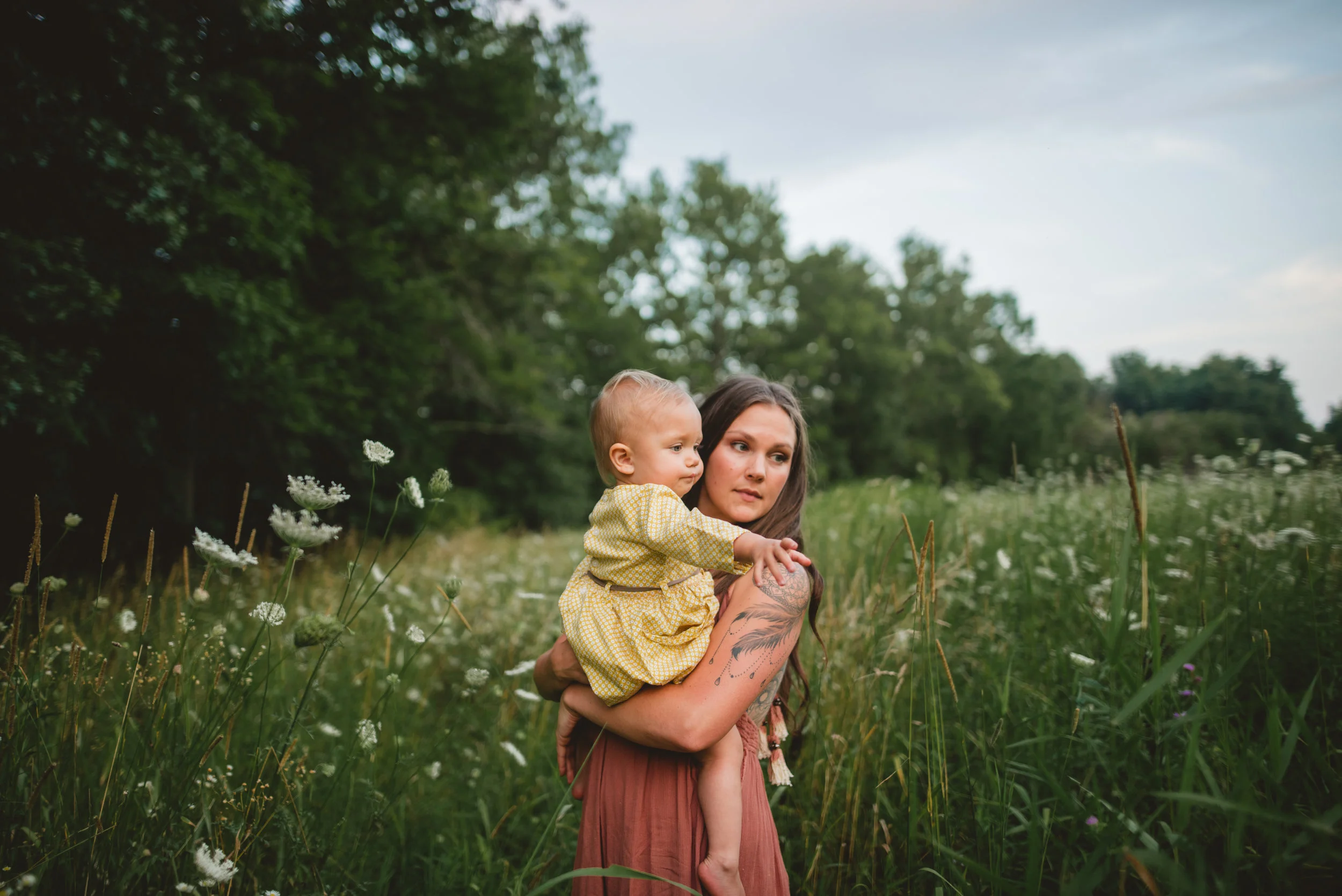 mommy and me in field of flowers