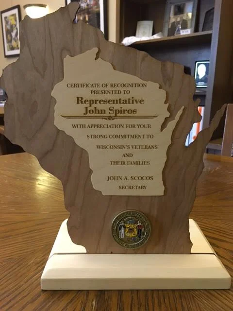 It meant a lot to me to receive this Certificate of Recognition from the Wisconsin Department of Veterans Affairs. As a veteran myself, I understand the unique challenges that the men and women who serve our country face every day. I will continue to work hard to ensure our veterans get the recognition they deserve. 