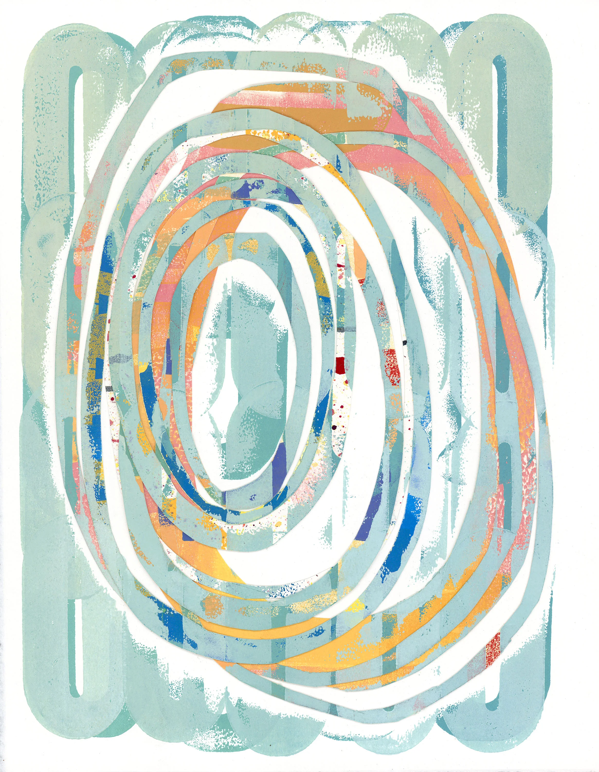Circles , 11x14, Collage and Hand Block Printing (8019) SOLD