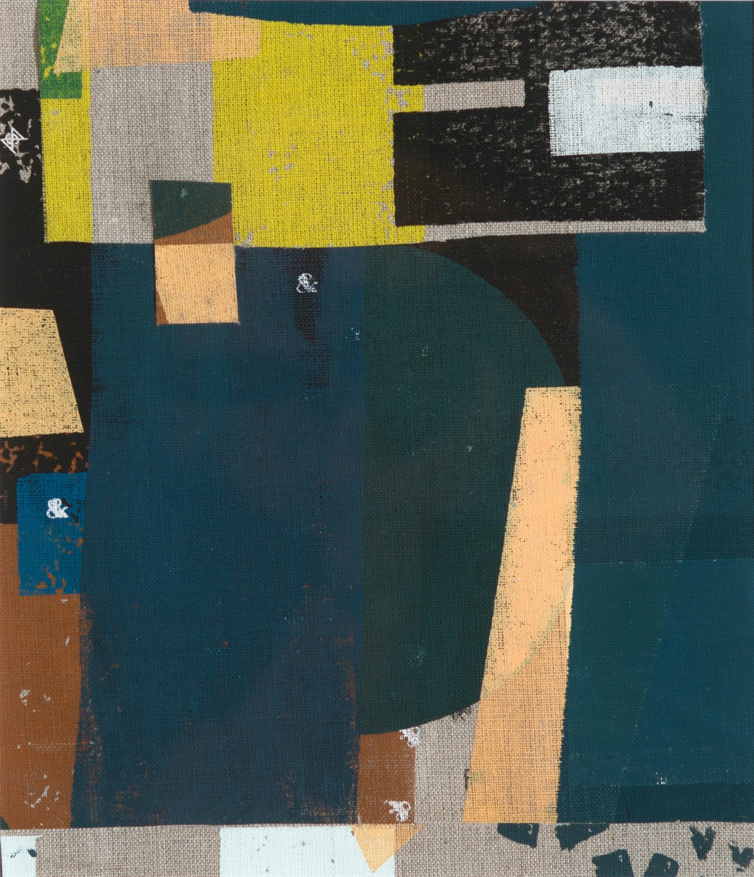 What We Leave Behind, block print and screen printed collage on linen, 9 x 10 1/2 (8049) - SOLD Framed, 15 1/8 x 16 1/2