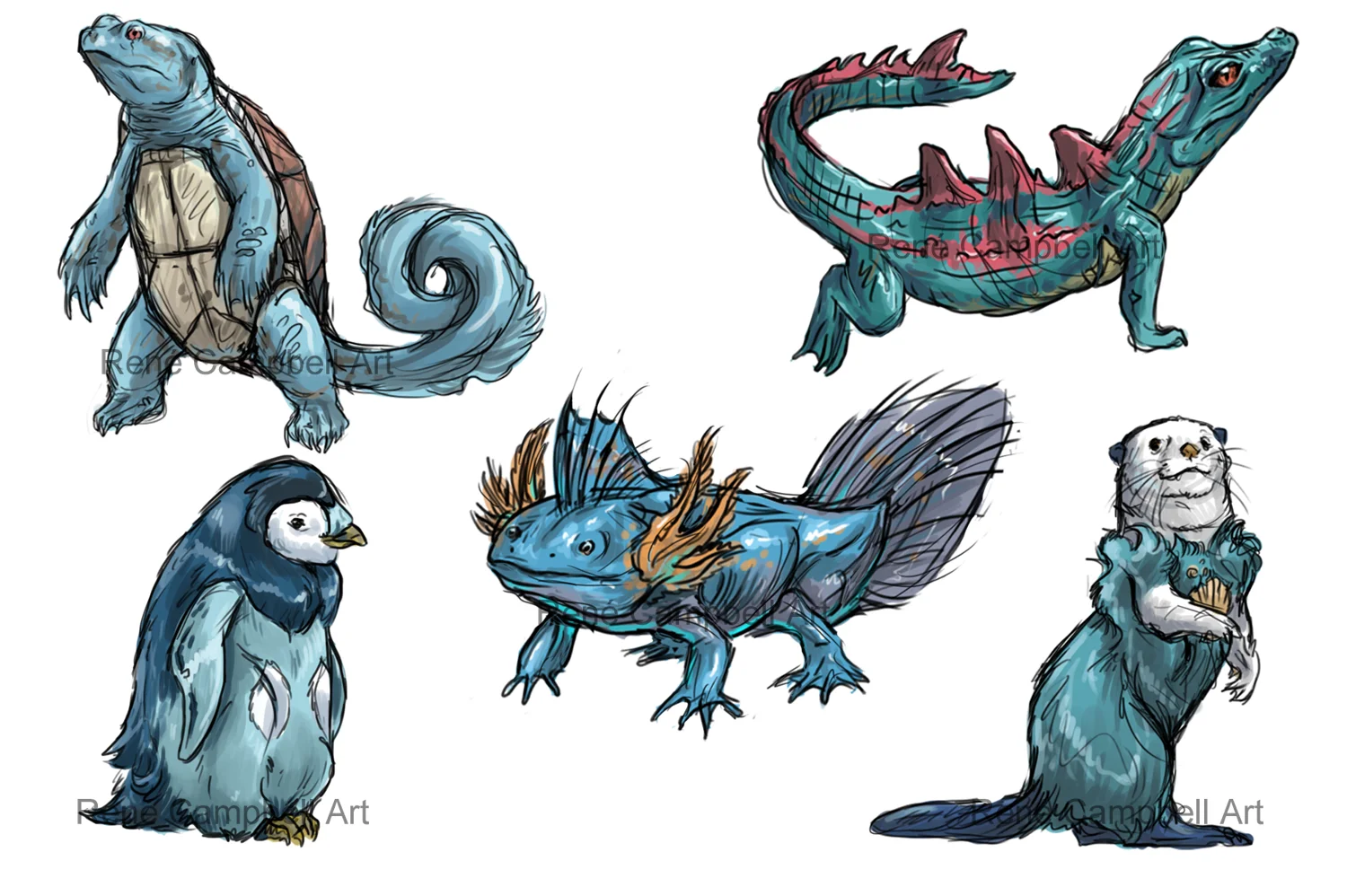 Realistic Pokémon Sketches: Water Starters