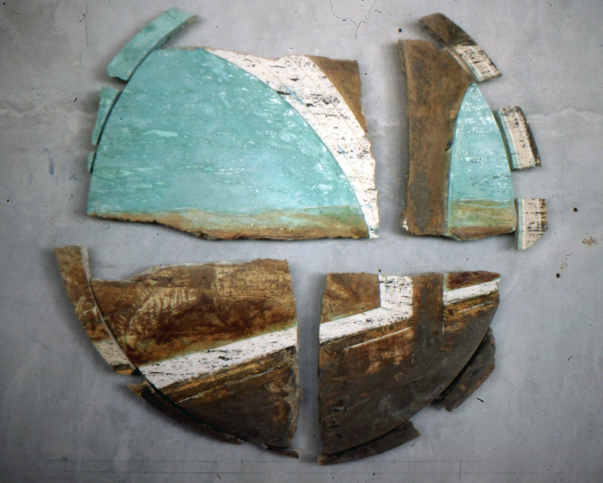 Study for Tondo View from the Loggia , 1983 Travertine with ciment fondu and oxides 50 dia x 2 cm Private collection London