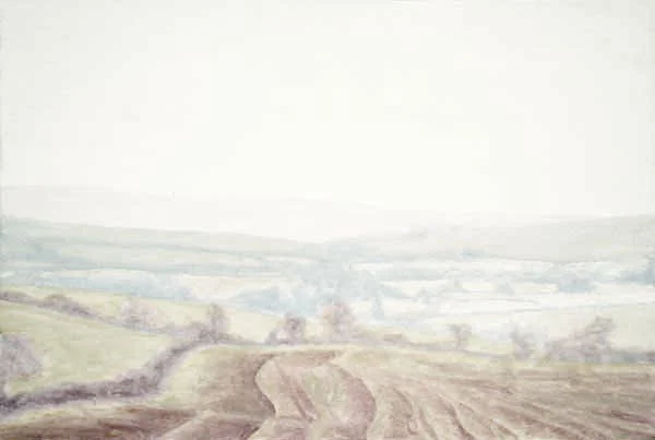 Misty view across the Bride Valley, West Dorset