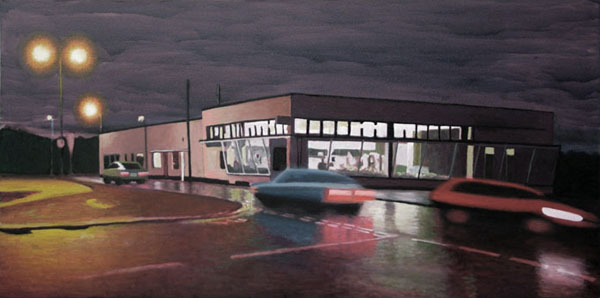 "Cafe Royal with cars", oil on canvas, 120x60cm