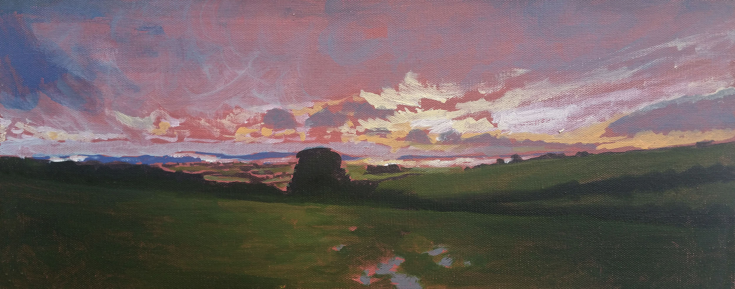 North Bowood Sunset Clouds 20"x8" oil on canvas