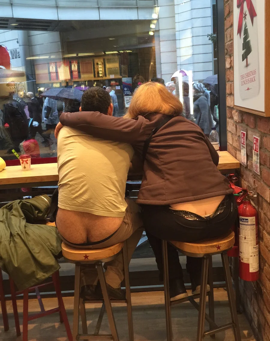 Butt Crack Couple Watching the Lord Mayors Day Parade.