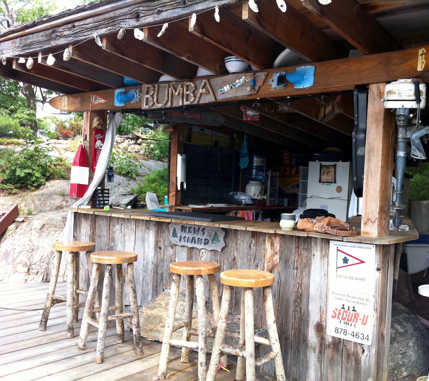 My friend Tim's Tiki Bar on his dock on Lake Muskoka