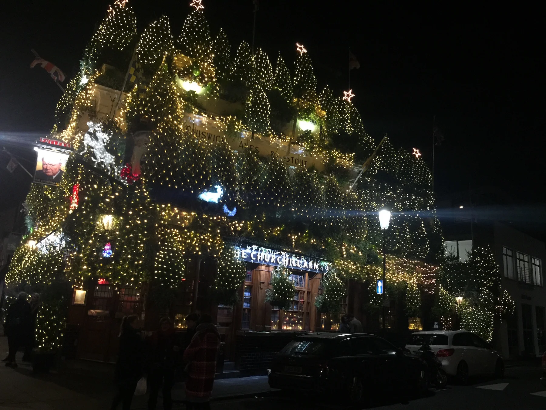 Churchill Arms Pub, London at Christmas