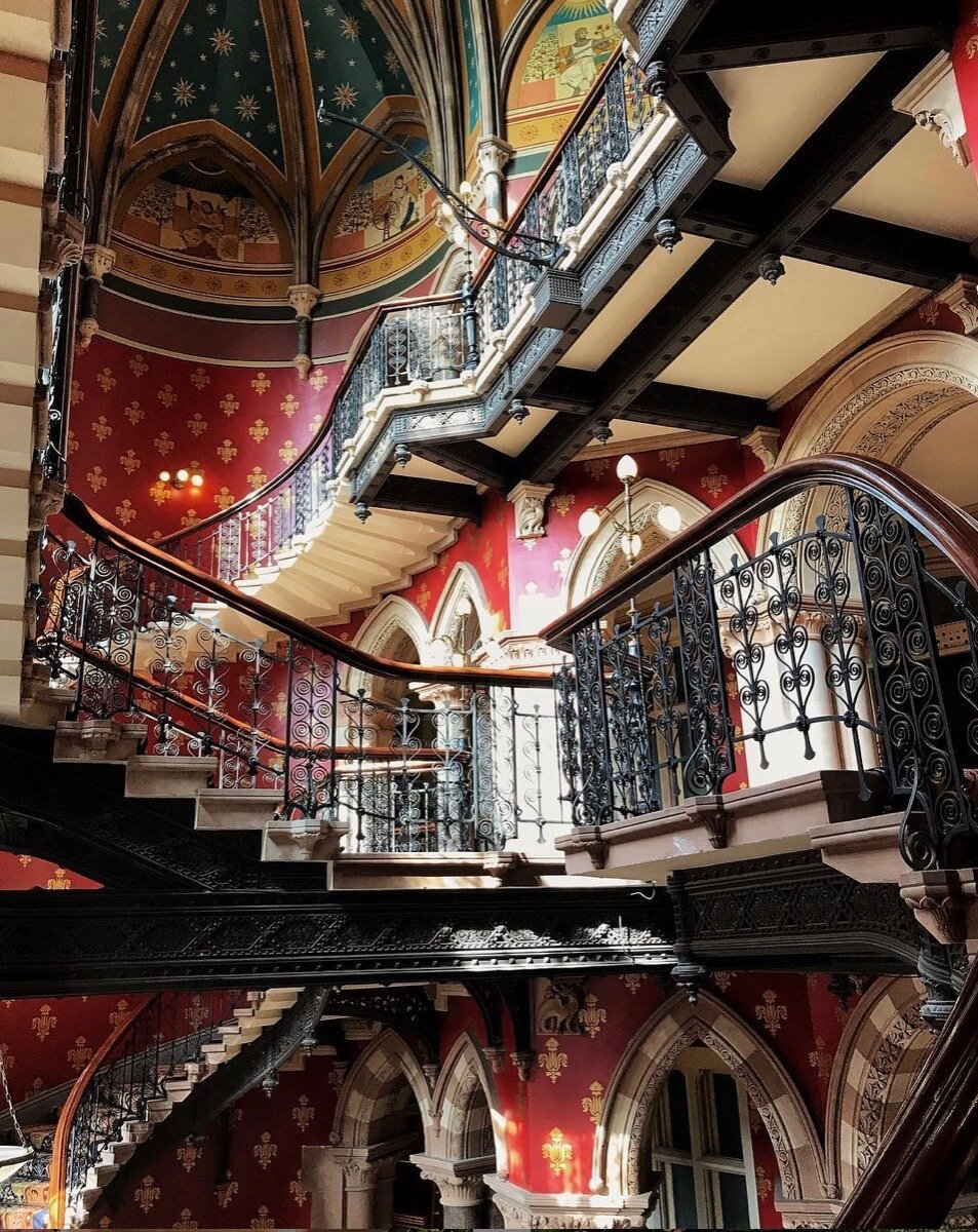 The grand staircase in the St. Pancras Hotel