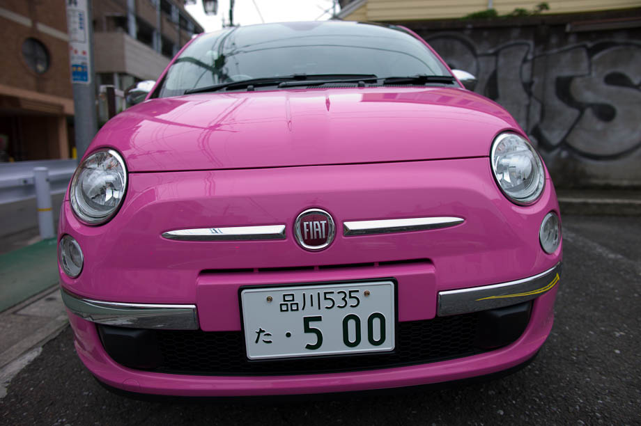 Pink Fiat 500 in Jiyugaoka