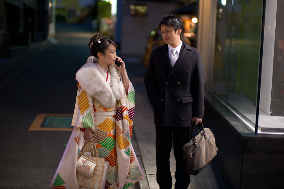 Young woman on the street in a Kimono