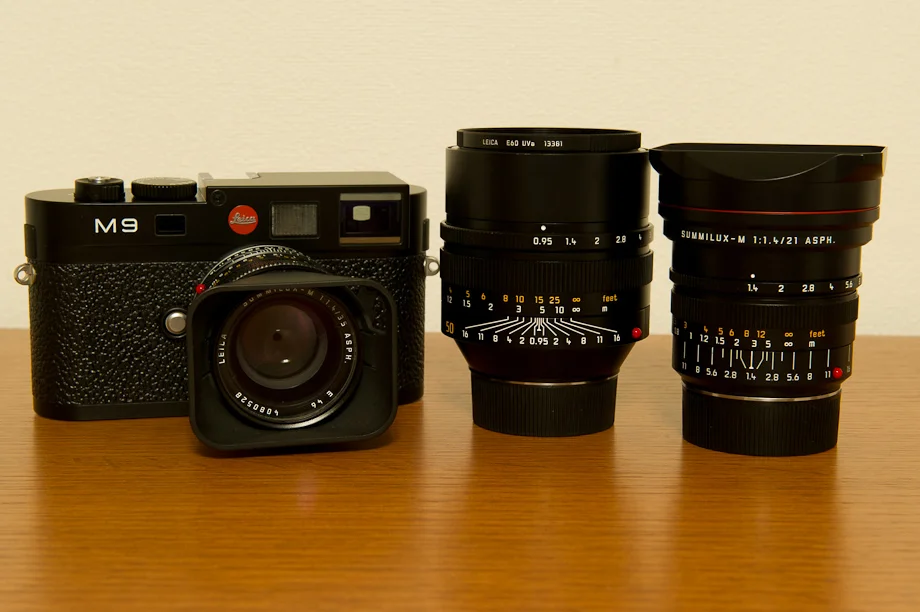 Leica M9 with a Summilux 35mm , Noctilux 50mm and Summilux 21mm