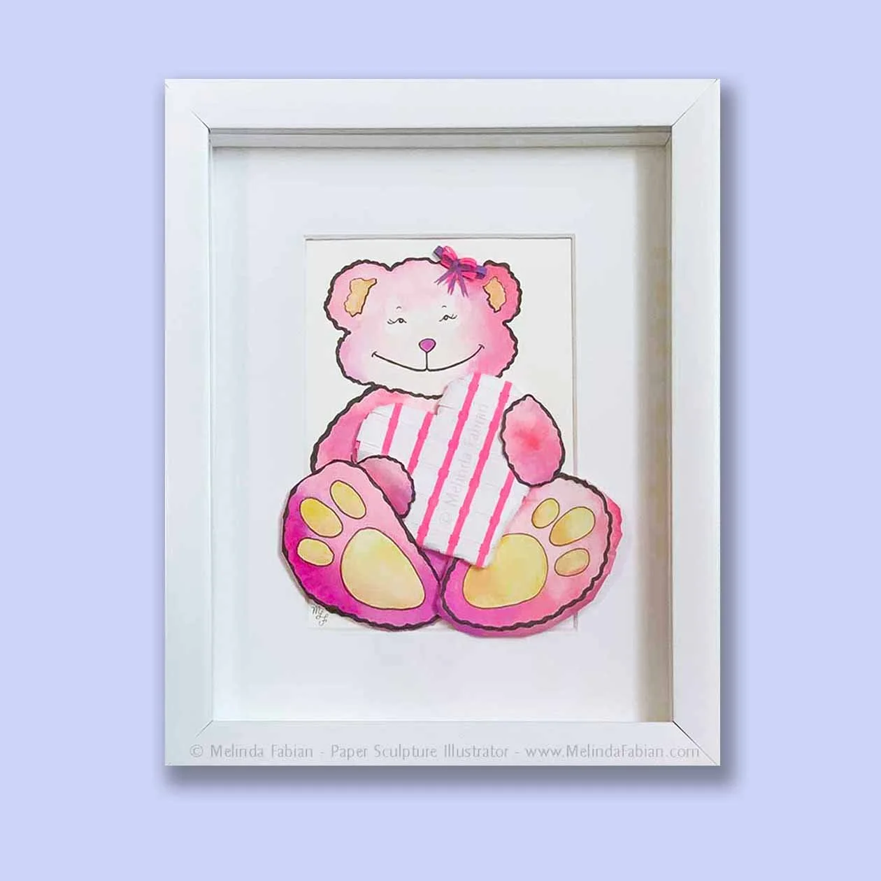 Wall Art - pink teddy bear with a big heart - perfect for a nursery by Melinda Fabian Illustrator