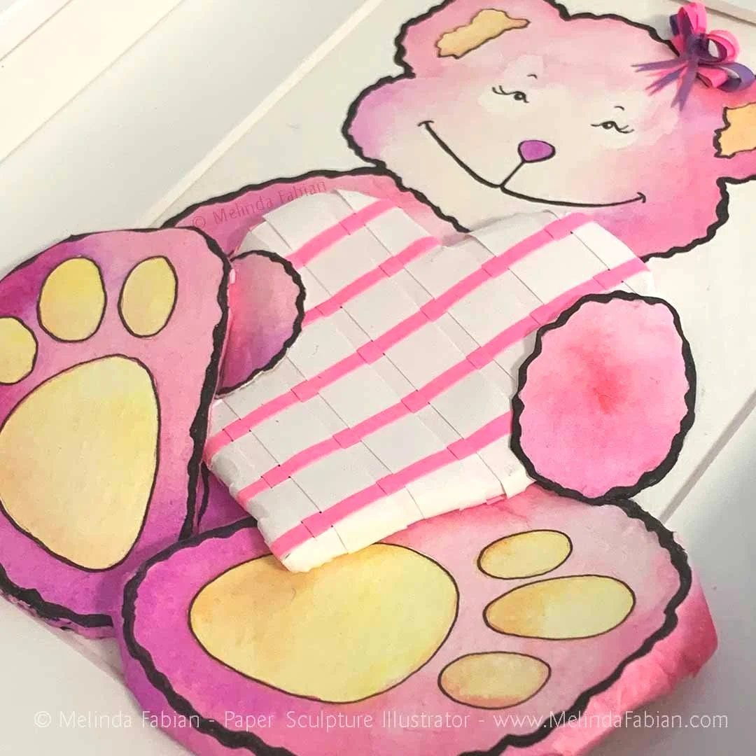 3D close up of a happy pink bear wall art for nursery made by Melinda Fabian Illustrator