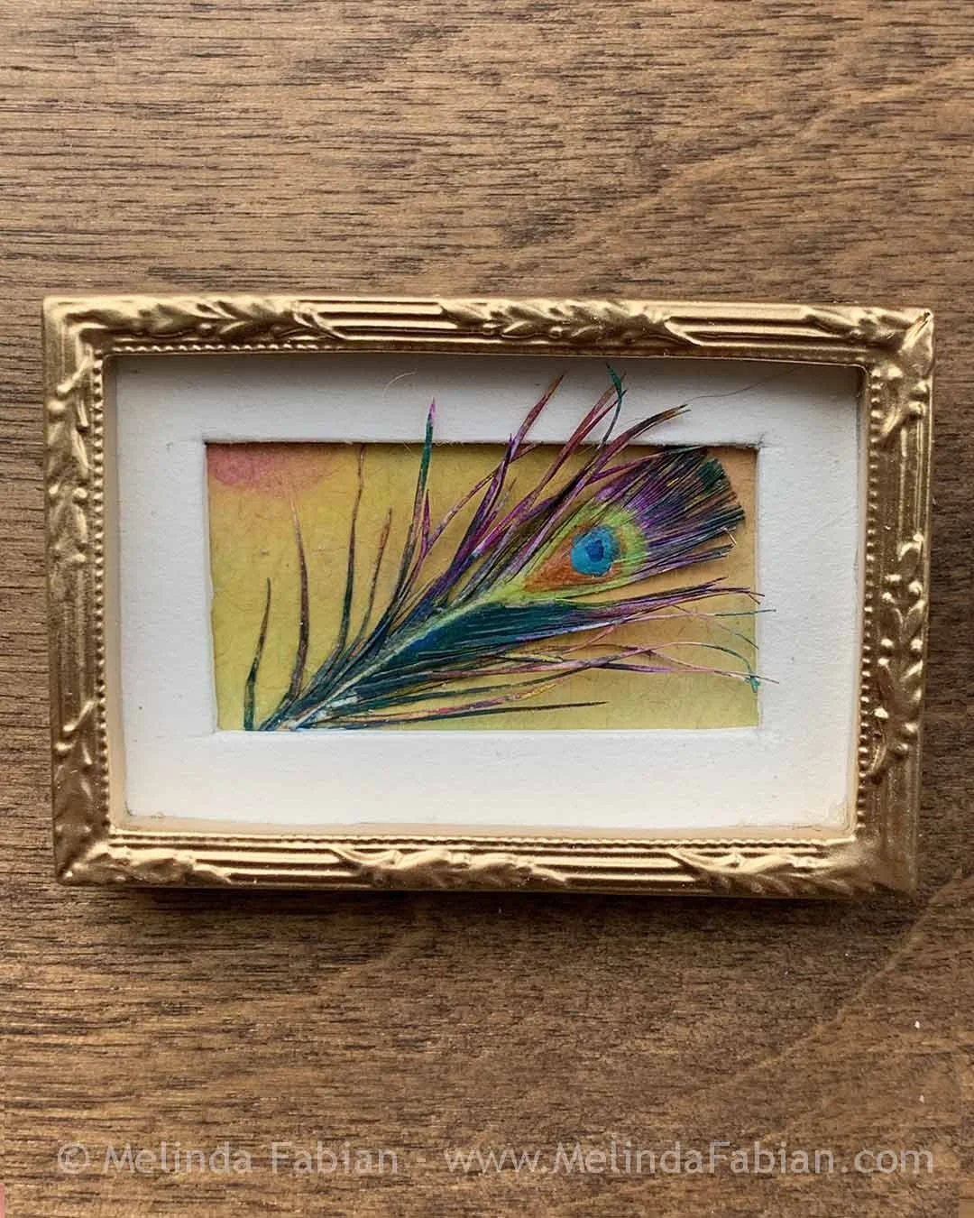 Handmade peacock feather - framed mini art