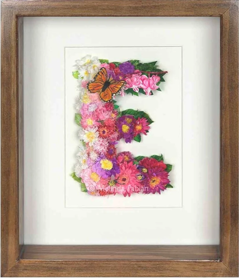 3D paper flowers form letter E